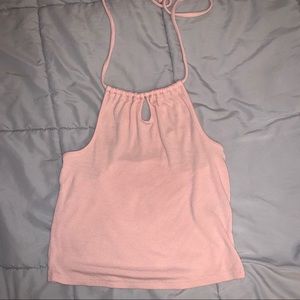 Garage Baby Pink Keyhole Halter Tie Top
